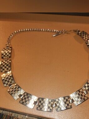 Checkerboard Square Link Necklace - Silver Tone Women’s Jewelry